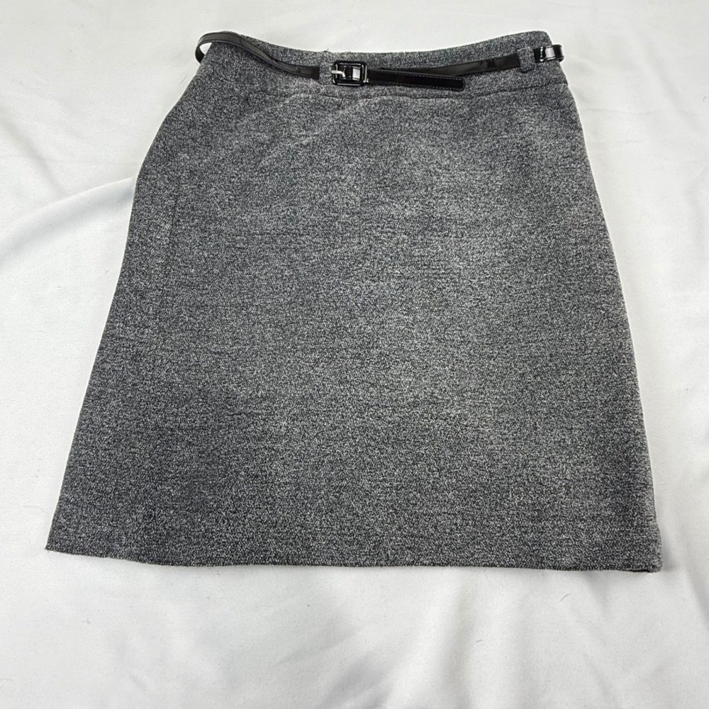Ann Taylor Petite 4P Gray Tweed Pencil‎ Skirt Belted Lined Back Vent Career Work